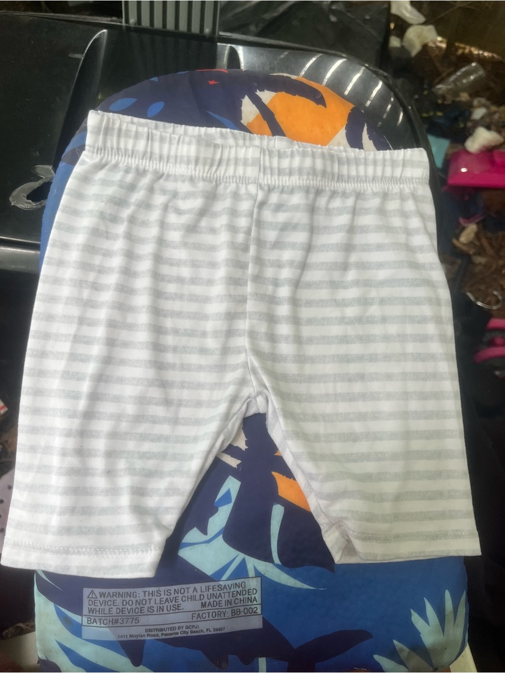 Kids White & Light Gray Striped Stretch Shorts